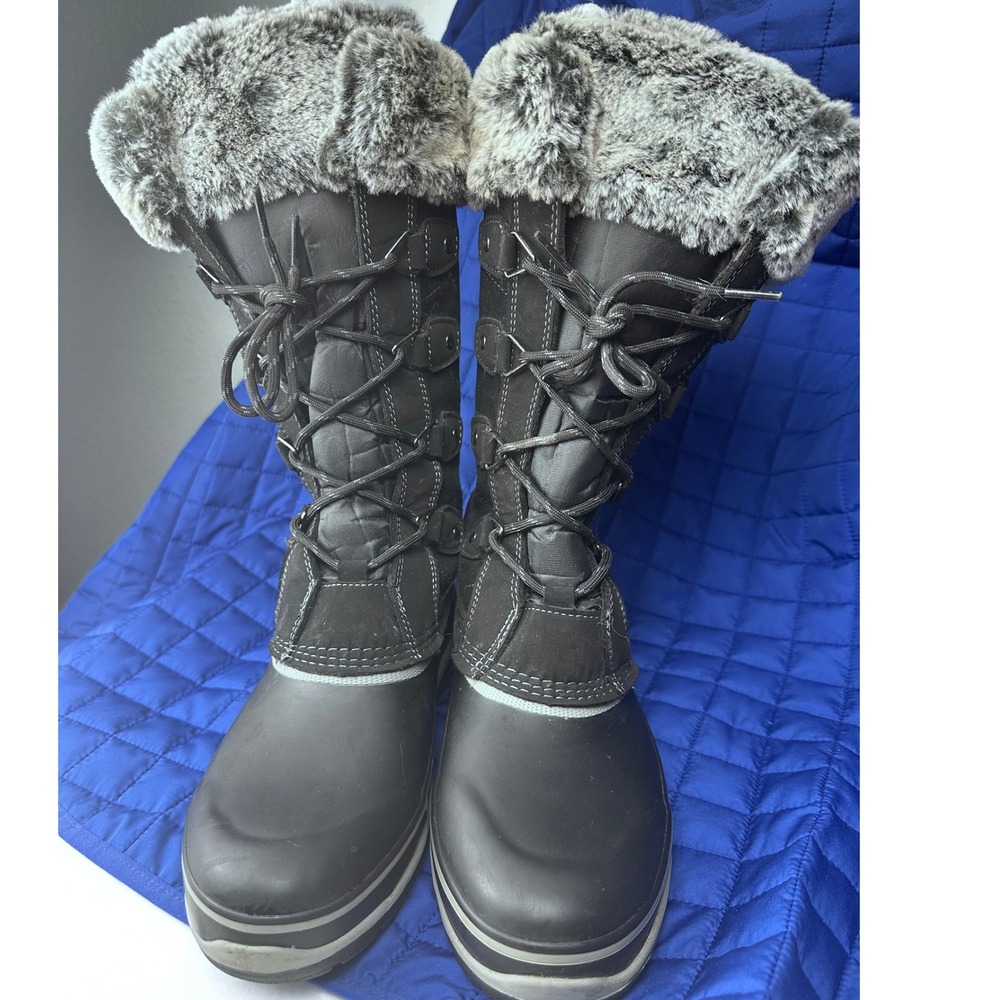 Khombu Ellie Women's Size 9 Black Faux Fur Winter Snow Boots Faux Lthr